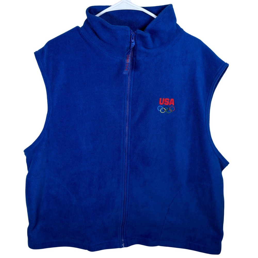 Vintage Team USA Olympic Committee Blue Fleece Vest Full Zip XXL Mens Y2K 90s